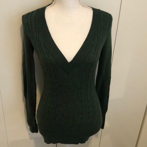 Dark Green Cable Knit V-Neck Sweater